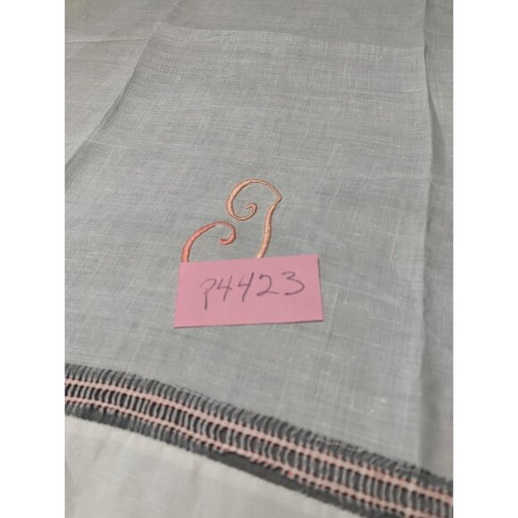 Vintage White Linen Hand Towel with Pink Embroidered Initial Monogram - Picture 8 of 8